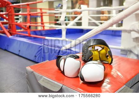 Boxing gloves and helmet