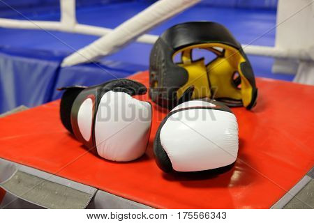 Boxing gloves and helmet