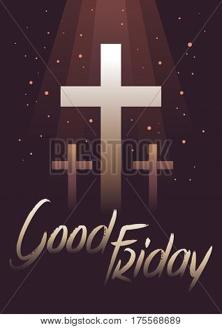 Vector stock of Good Friday lettering with three cross on a dark background
