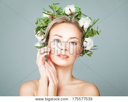 Cute Spa Model Blonde Woman with Healty Clean Skin. Antiaging and Cosmetology