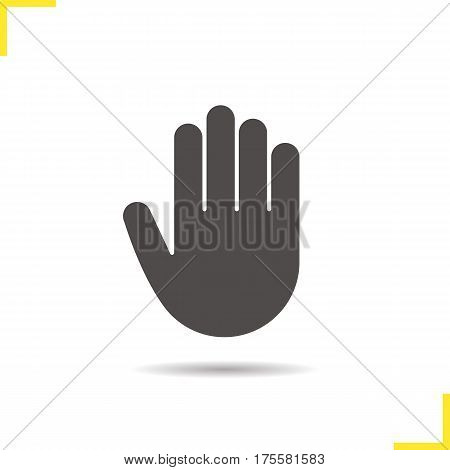 Palm icon. Drop shadow hand silhouette symbol. Stop, greeting and high five gesture. Negative space. Vector isolated illustration