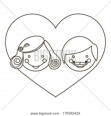 sketch silhouette cartoon heart with parents face vector illustration