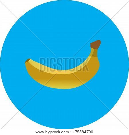 Yellow banana on blue background simple round cartoon vector icon on white background