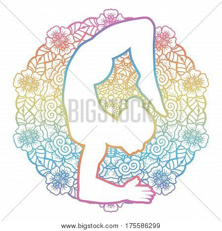 Women silhouette. Scorpion yoga pose. Vrischikasana Vector illustration
