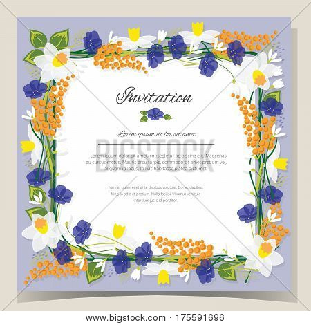 Frame Happy Birthday card. Frame Wedding invitation card with flowers. Vector illustration