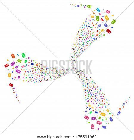 Mail Envelope fireworks swirl rotation. Vector illustration style is flat bright multicolored iconic symbols on a white background. Object spiral done from random symbols.