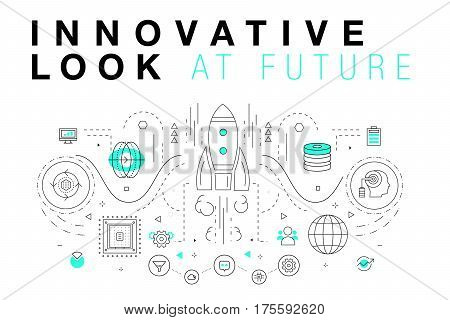 Trendy Innovation systems layouts in polygonal contour line composition, future analysis and technology operations. Made in awesome geometry style with linear pictogram of future for web design.