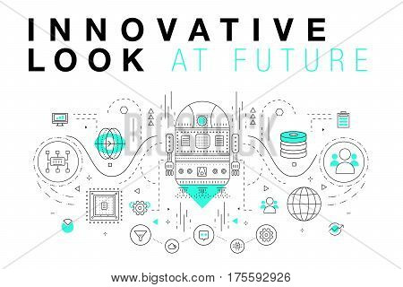 Trendy Innovation systems layouts in polygonal contour line composition, future analysis and technology operations. Made in awesome geometry style with linear pictogram of future for web design.