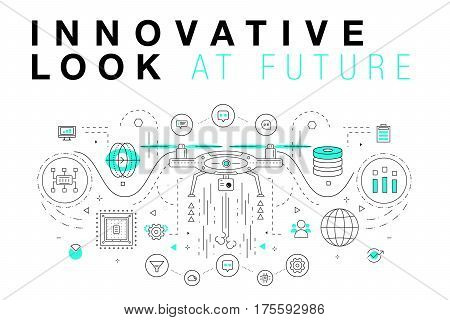 Trendy Innovation systems layouts in polygonal contour line composition, future analysis and technology operations. Made in awesome geometry style with linear pictogram of future for web design.