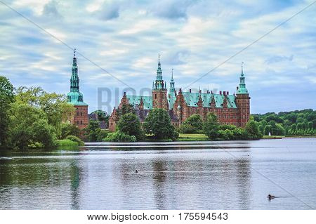 View of Frederiksborg castle in Hillerod Denmark