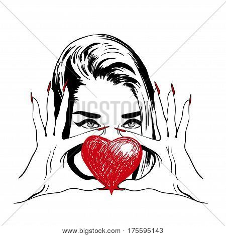 beautiful fashion woman with heart. Love vector illustration eps