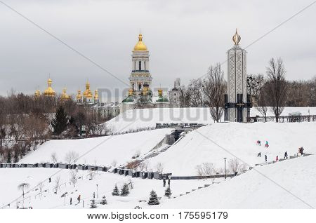 Winter view of Kiev-Pechersk Lavra and National Museum 
