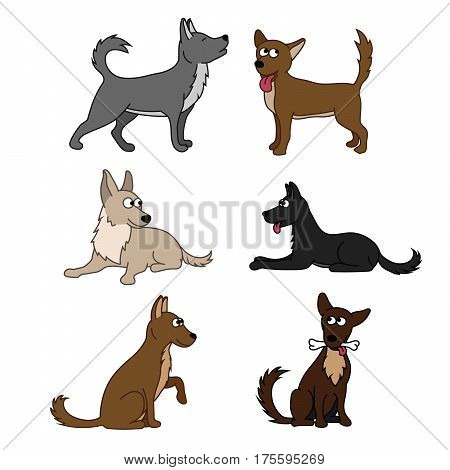 Cute Dog Set. Different Breeds Of Dogs. Vector Set Of Icons. Vector Illustration Isolated On White,