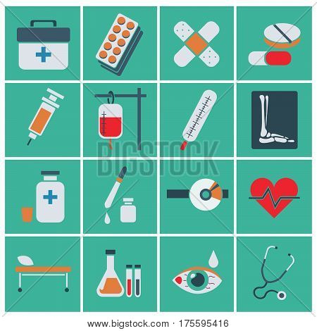 Trendy flat medical icons. Vector elements. Vector set of medical icons