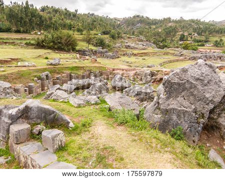 Sacsayhuaman Ruins, Cuzco, Peru. Fortress Sacsayhuaman - the last stronghold of the Incas in the north of Cusco.