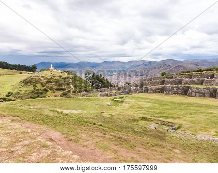 Sacsayhuaman Ruins, Cuzco, Peru. Fortress Sacsayhuaman - the last stronghold of the Incas in the north of Cusco.
