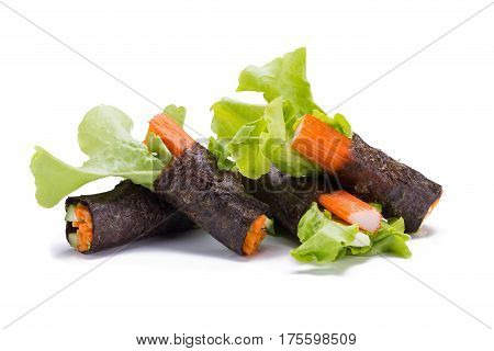 asia Salad roll vegetables with seaweed wrap.