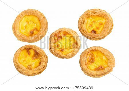 Broken Egg Tarts isolated on white background