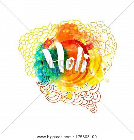 Holi holiday greeting abstract logo emblem in different colors isolated on white background. Indian festival of colors. Typography, colorful logo. Vector illustration. Usable for banners, greeting cards, flyers and posters.