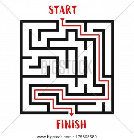Maze Game with solution background. Labyrinth with Entry and Exit. Vector Illustration.