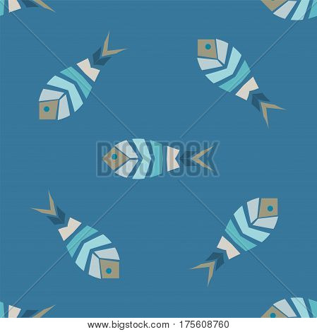 Flock of fish mosaic seamless pattern. Natural vector background
