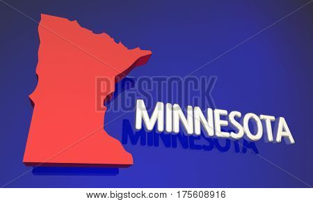 Minnesota MN Red State Map Name 3d Illustration