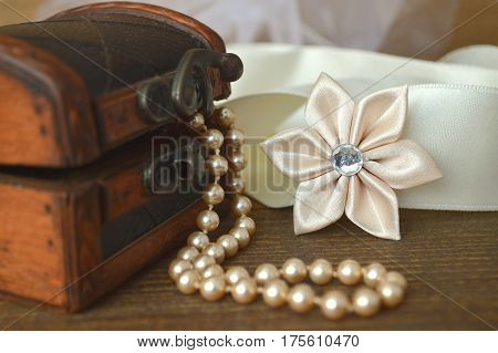 Wedding accessories: Silk kanzashi flower and pearls