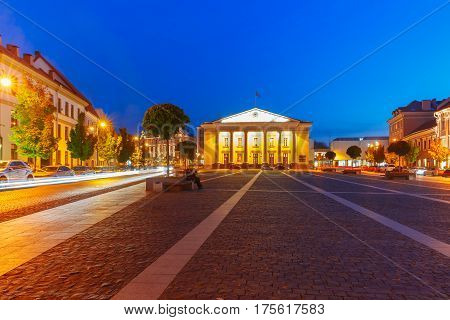 Town Hall Square in Old Town at night of Vilnius, Lithuania, Baltic states.