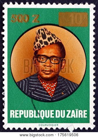 ZAIRE - CIRCA 1990: a stamp printed in the Zaire shows Joseph D. Mobutu President of Zaire 1965 - 1997 circa 1990