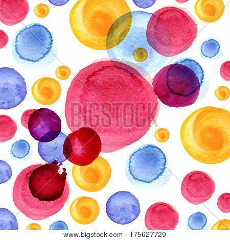 Watercolor circle pattern. Watercolour round elements for logo design banners posters. Colored circles drawn watercolor background