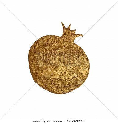 Gold abstract pomegranate illustration. Hand painted floral food element on white background.