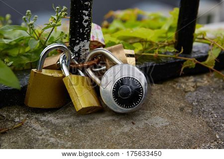 Paris padlocks in Montmartre balconade at France
