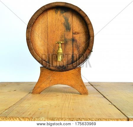 background of barrel and worn old table of wood