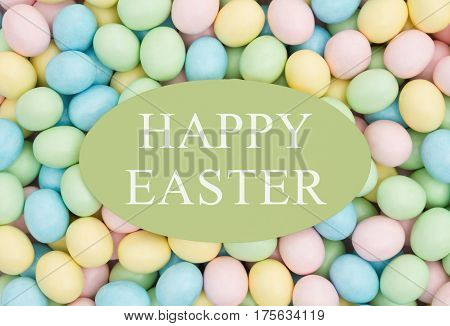 Old fashion Easter greeting Retro Easter eggs candy with text Happy Easter
