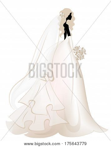 Bride in long chic dress. Wedding fashion. Invintation Card for your design