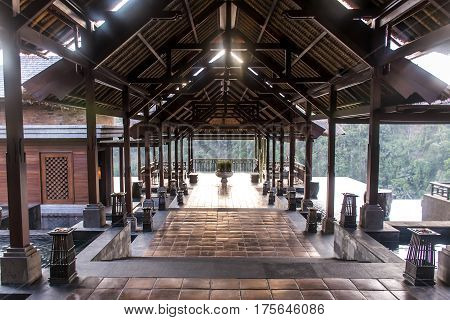 08.10.2015 Bali Indonesia the lobby area of Mandapa Ritz Carlton Reserve at sunset