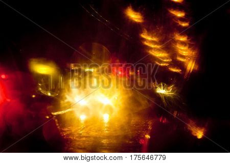 Color and bright Light trails on a city street at night