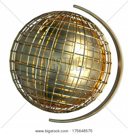 Gold lined globe with a holder on a side. White background. 3D render.