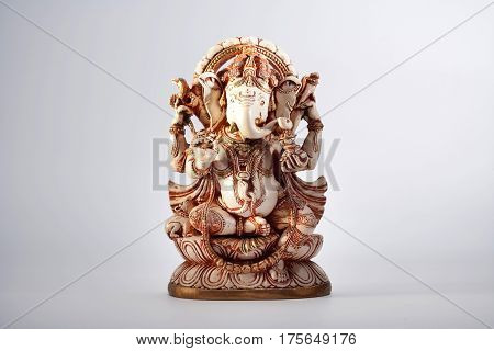 ancient Ganesha sculpture indian at white background