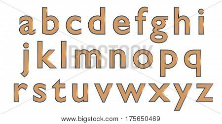 English alphabet in gold lower case letters, custom 3D font variant.