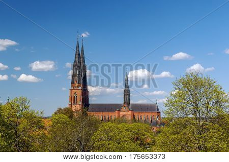 The Uppsala Cathedral is a cathedral located in the centre of Uppsala Sweden. The cathedral dates back to the late 13th century. View from Uppsala castle