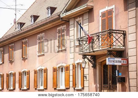 Police station with french flag in France