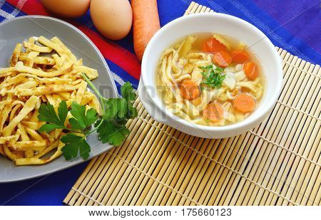 Beef Broth Topped With Strips of Sliced Pancake or German name is Frittatensuppe