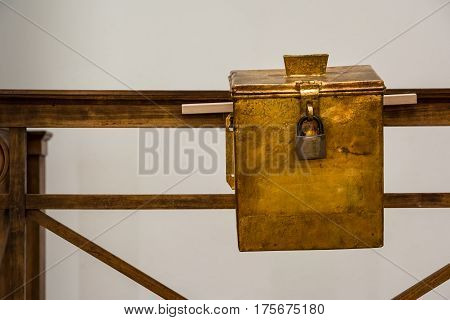Church Donation Box Russian Metal Lox Petina Coating Old Wooden Spending Money Collection Religious