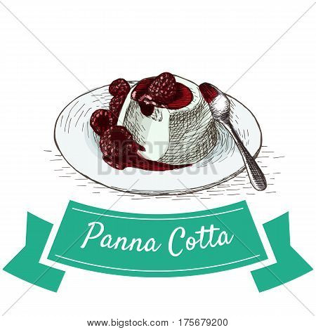 Panna Cotta colorful illustration. Vector illustration of Italian cuisine.