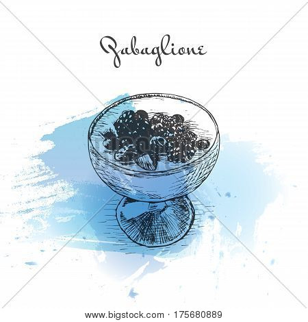 Zabaglione watercolor effect illustration. Vector illustration of Italian cuisine.