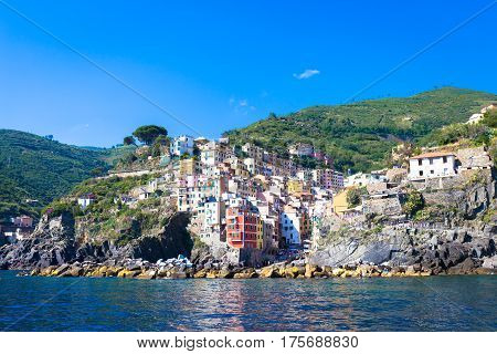 Riomaggiore In Cinque Terre, Italy - Summer 2016 - View From The Sea