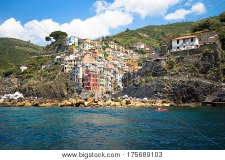Riomaggiore In Cinque Terre, Italy - Summer 2016 - View From The Sea