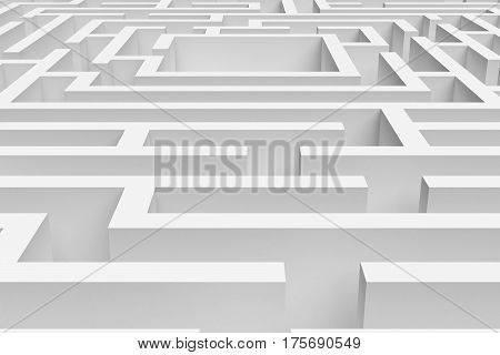 3D rendering of the white square maze consruction approximated. 3D render. Concept design. Abstract art