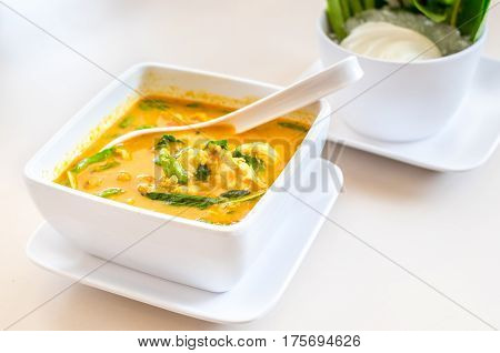 Thai Yellow Curry Soup On Table,thai Food Style
